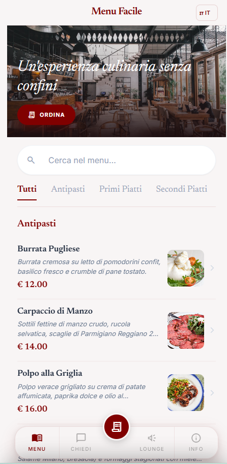 menUnico — app menu ristorante