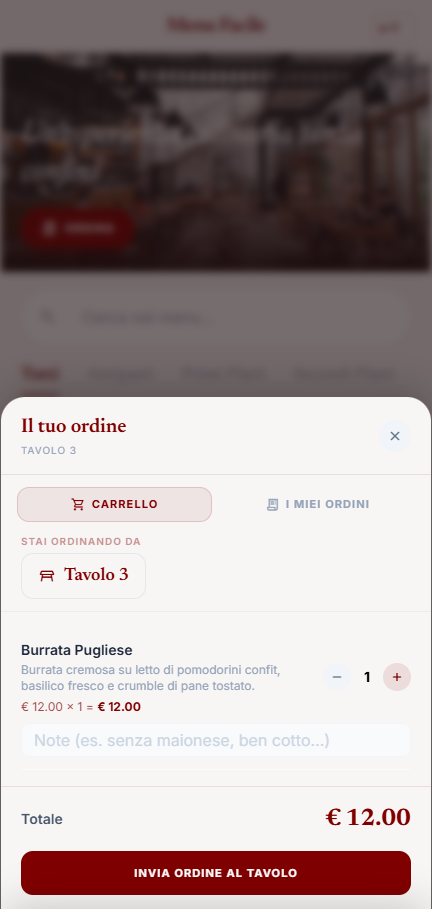 Ordine al tavolo menUnico